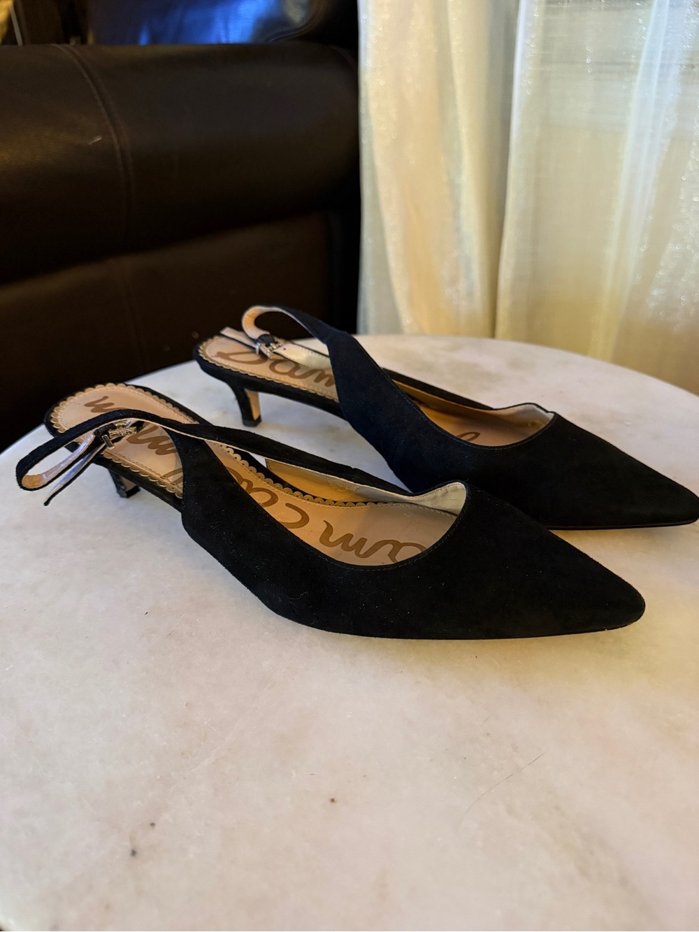 Sam Edelman Black Suede Pointed Slingback Kitten Heels